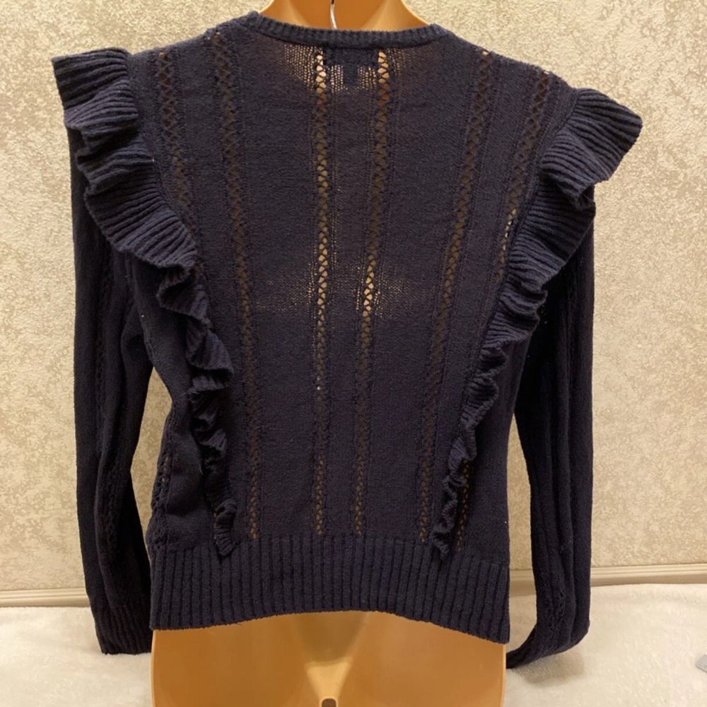 Express Navy Cable Knit Ruffle Sweater - Picture 8 of 13